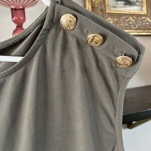 Sz L Calvin Klein Olive Green Blouse with Gold Buttons